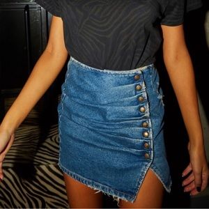 NWT Retrofete Willa Skirt Ariel dark blue mini pearl snap button denim XS 0